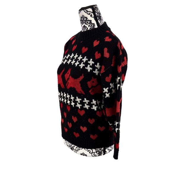 Adele Vintage 80s Scotty Dog Heart Sweater Knitwear Fair Isle Pullover S/M - Picture 4 of 8